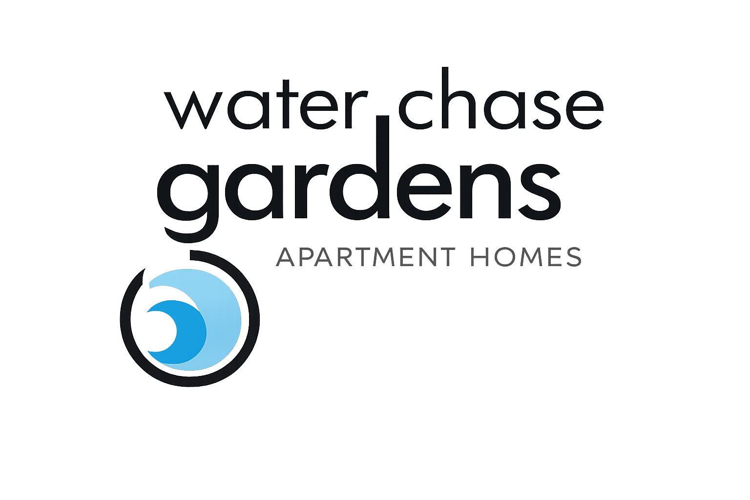 A logo for water chase gardens apartment homes.